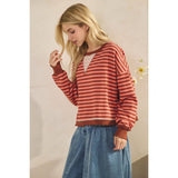 Coral Combo Cropped Striped French Terry Top
