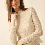 Floral Stretch Lace Mock-Neck Thumbhole Top