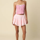 Pink Allyson Tiered Lace Trim Mini Skirt