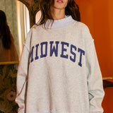 'MIDWEST BABE' Reversible Sweatshirt: Heather Grey