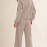 Grey Stripe Cropped Top & Wide Leg Pants Set