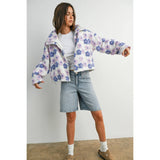 Collared Floral Zip-Front Sherpa Jacket