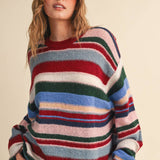 Wood Pink Multi-Color Striped Oversized Sweater