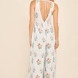 Floral Stripe V-Neck Backless Jumpsuit