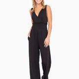 Wide Leg Smocked Waist Black Jumpsuit