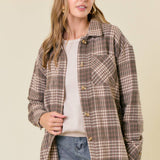 Plaid Front Button-Down Shacket W/ Patch Pocket