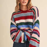 Wood Pink Multi-Color Striped Oversized Sweater