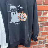 Halloween Patchwork Long Sleeve Crewneck With Mineral Wash