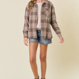 Plaid Front Button-Down Shacket W/ Patch Pocket