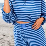 Stripe Long Sleeve Top Two Piece Short Set