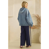 Med Wash Hooded Quarterzip Denim Jacket