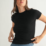 Black Short-Sleeved Micro-Ribbed Top
