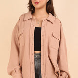 Oversized Texture Knit Shacket - Blush