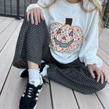 Crewneck Top With Floral Printed Pumpkin Patchwork