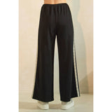LACE STRIPED ELASTIC WAIST TERRY SWEATPANTS