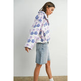 Collared Floral Zip-Front Sherpa Jacket