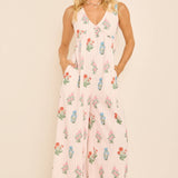 Floral Stripe V-Neck Backless Jumpsuit