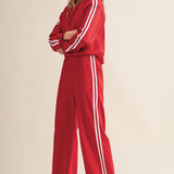 Red Stripe Cropped Top & Wide Leg Pants Set