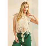 FLOWER CROCHET SCALLOP EDGE CROP TANK TOP