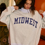 'MIDWEST BABE' Reversible Sweatshirt: Heather Grey