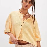 Ladies Solid Color Midi Sleeves Knitted Cardigan