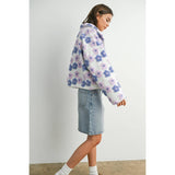 Collared Floral Zip-Front Sherpa Jacket