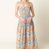 Azure Blossom Smocked Maxi Dress