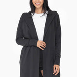 Open Front Longline Black Hoodie Cardiga