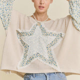 Star Patched Waffle Knit Top