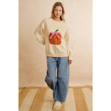 Pumpkin Graphic With Bow Sweater Top