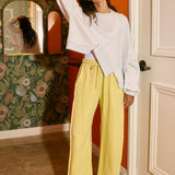 Exposed Seam Details Drawstring Solid Terry Sweatpants