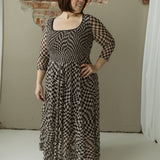 Printed Checker Mesh Flowy Dress
