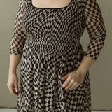 Printed Checker Mesh Flowy Dress