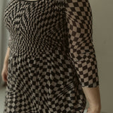 Printed Checker Mesh Flowy Dress