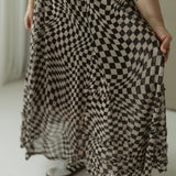 Printed Checker Mesh Flowy Dress