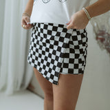 Checkered Print Overlap Mini Skort