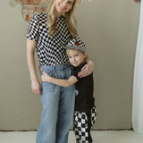 Checkered Print Mock Neck Mesh T Shirt