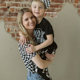 Checkered Print Mock Neck Mesh T Shirt
