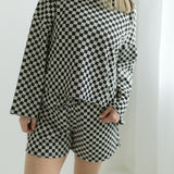 Checker Jersey Long Sleeve Top