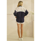 Navy Track Shorts with Lace Detail