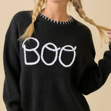 Halloween "Boo" Sweater With 3D Braided Writing