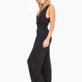 Wide Leg Smocked Waist Black Jumpsuit