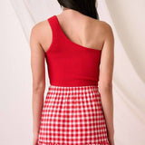 GINGHAM PRINT KNIT MINI SKIRT