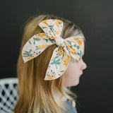 Stitched Embroidered Mustard Floral 5" Linen Bow