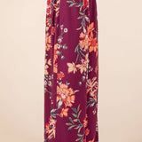 FLOWER PRINT ELASTIC WAIST MID RISE WIDE LEG PANTS