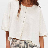 Ladies Solid Color Midi Sleeves Knitted Cardigan