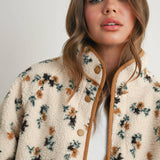Floral Print Fluffy Fleece Sherpa Jacket