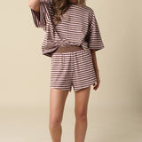 Pink Lena Striped Elastic-Waist Shorts