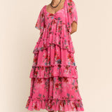 Flower Printed Chiffon Maxi Dress