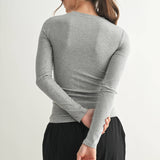 Grey Long-Sleeved Micro-Ribbed Top